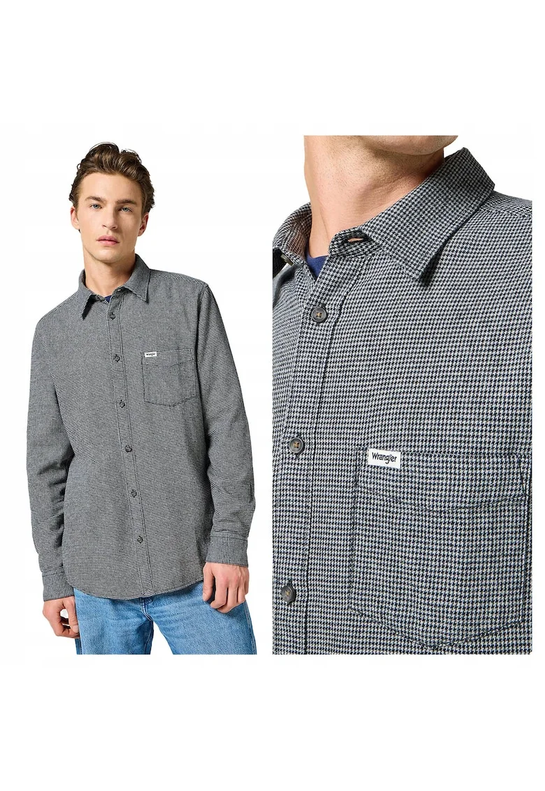 Camasa Barbati,  One Pocket Shirt, Regular Fit, Maneci Lungi, Cu Nasturi, Design Clasic, Bumbac, Marime M, Gri