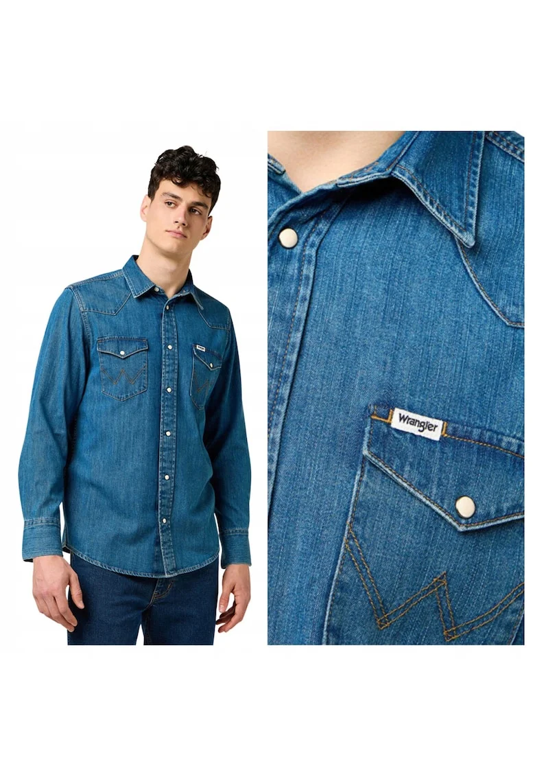 Camasa Barbati,  Western Shirt, Regular Fit, Maneci Lungi, Cu Nasturi, Design Clasic, Bumbac, 3XL, Albastru