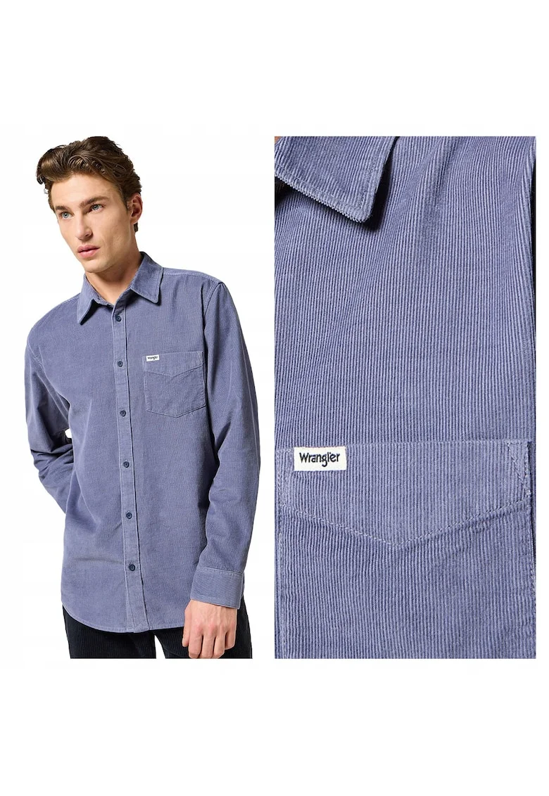 Camasa Barbati,  1 PKT Corduroy Shirt, Regular Fit, Maneci Lungi, Cu Nasturi, Design Clasic, Bumbac, Marime L, Albastru