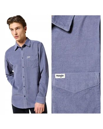 Camasa Barbati,  1 PKT Corduroy Shirt, Regular Fit, Maneci Lungi, Cu Nasturi, Design Clasic, Bumbac, Marime L, Albastru
