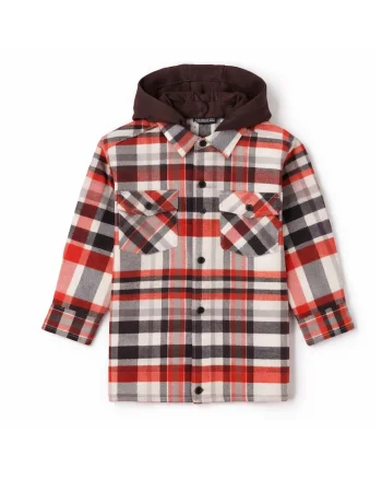 Camasa  pentru baieti model in carouri cu gluga detasabila bumbac croiala oversized