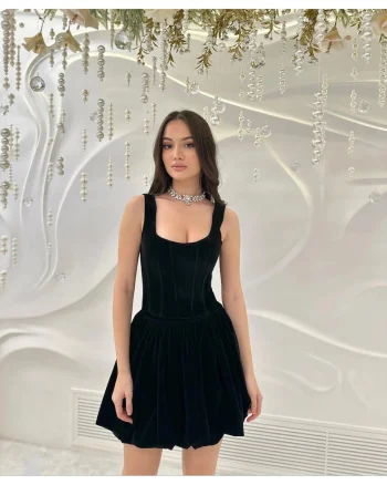 Nympha Cloting, Corset din catifea cu betele groase Lya, Negru