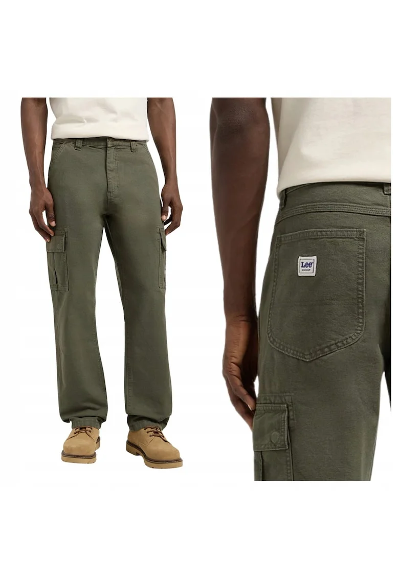 Pantaloni Barbati,  Cargo Pant, Loose Fit, Cu Fermoar, 5 Buzunare, Lungi, Bumbac, Verde, Verde