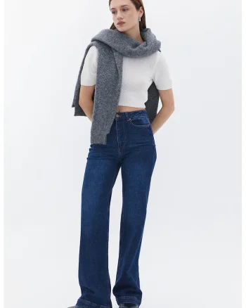 Tricou tricoat fin crop, Alb optic
