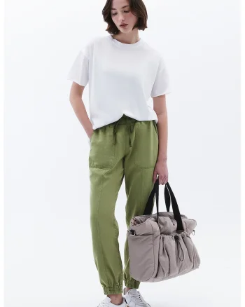 Pantaloni jogger din amestec de lyocell, Verde sparanghel