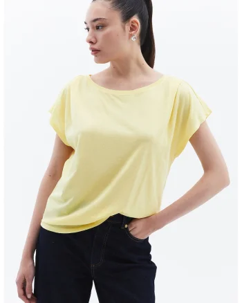 Tricou din bumbac si modal cu model uni, Galben pai