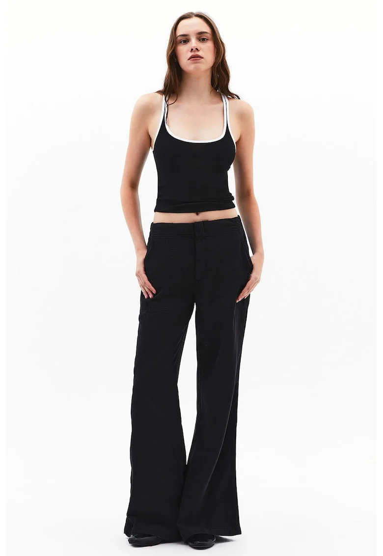 Pantaloni din amestec de lyocell cu croiala ampla si talie inalta, Negru