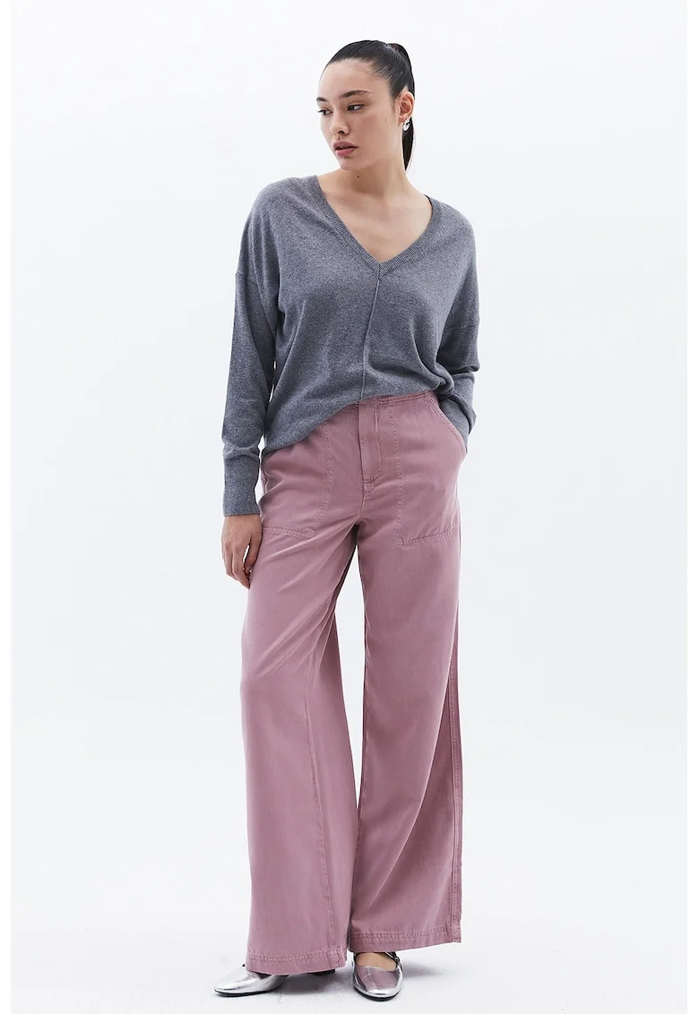 Pantaloni din amestec de lyocell cu croiala ampla si talie inalta, Roz prafuit
