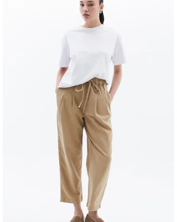 Pantaloni relaxed fit din amestec de lyocell cu snur de ajustare in talie, Maro nisip