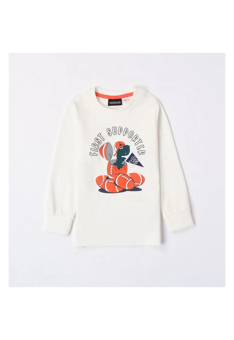 Bluza pentru baieti cu imprimeu dinozaur 0.7035, Alb, bumbac, Alb