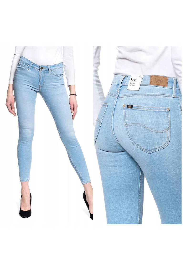 Blugi Dama,  Scarlett, Slim Fit, Talie Medie, Lungi, Cu Fermoar, 5 Buzunare, Bumbac, W28-L33 US, Albastru