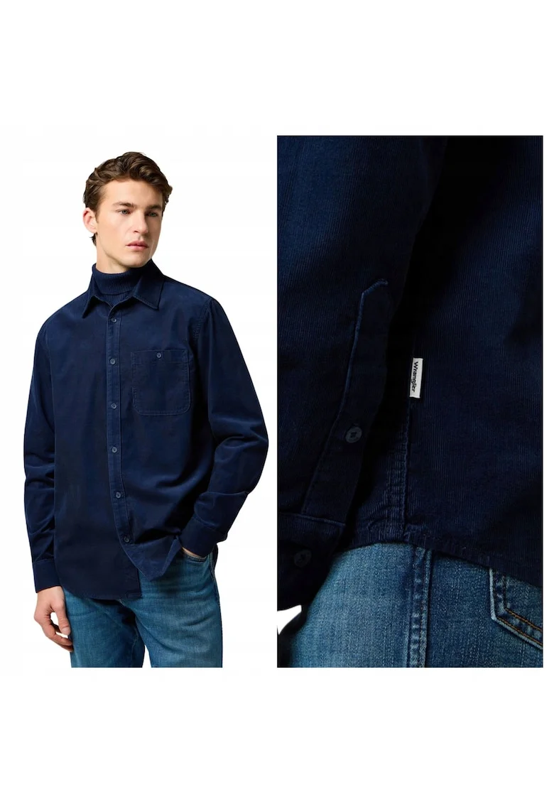 Camasa Barbati,  1 Pkt Corduroy Shirt, Regular Fit, Cu Guler, Cu Nasturi, Design Clasic, Maneci Lungi, Bumbac, Albastru, Albastru