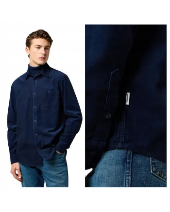 Camasa Barbati,  1 Pkt Corduroy Shirt, Regular Fit, Cu Guler, Cu Nasturi, Design Clasic, Maneci Lungi, Bumbac, Albastru, Albastru