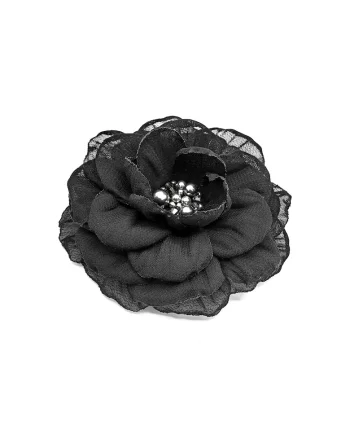 Brosa eleganta floare,  Sonia, voal negru, 8.5 cm, mijloc argintiu cu perle si cristale