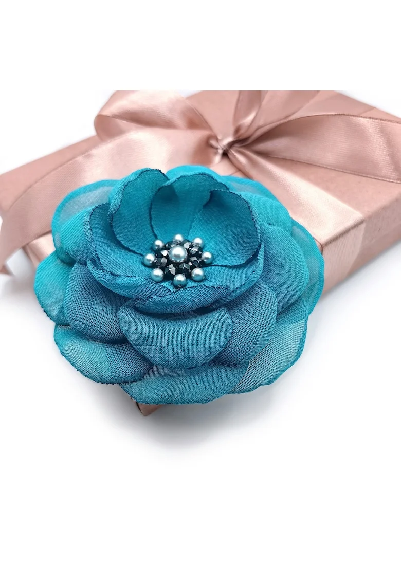 Brosa floare din voal eleganta, Zia Fashion, Lavinia, mac rosu, handmade, Turcoaz