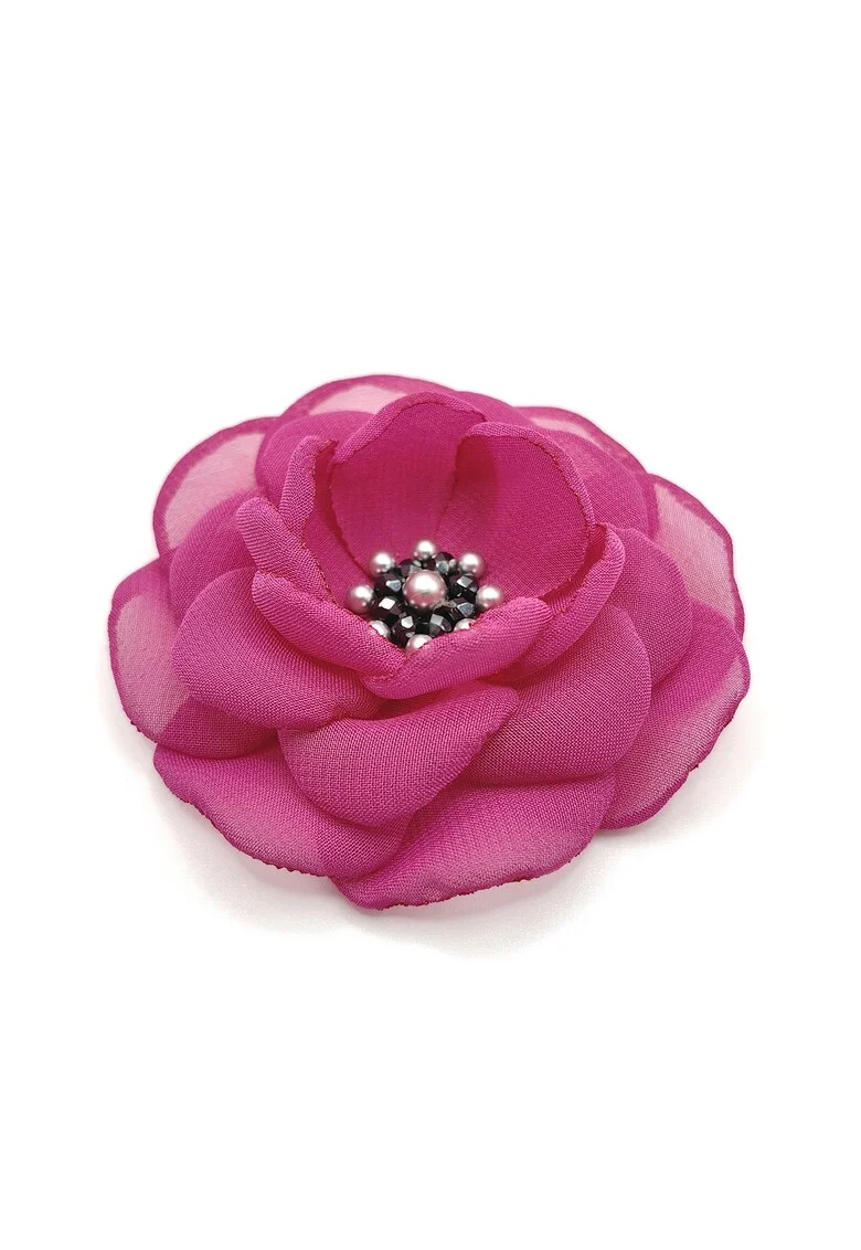 Brosa floare din voal eleganta, Zia Fashion, Lavinia, mac rosu, handmade, Roz zmeuriu