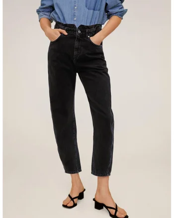 Blugi crop cu talie inalta Slouchy, Gri inchis