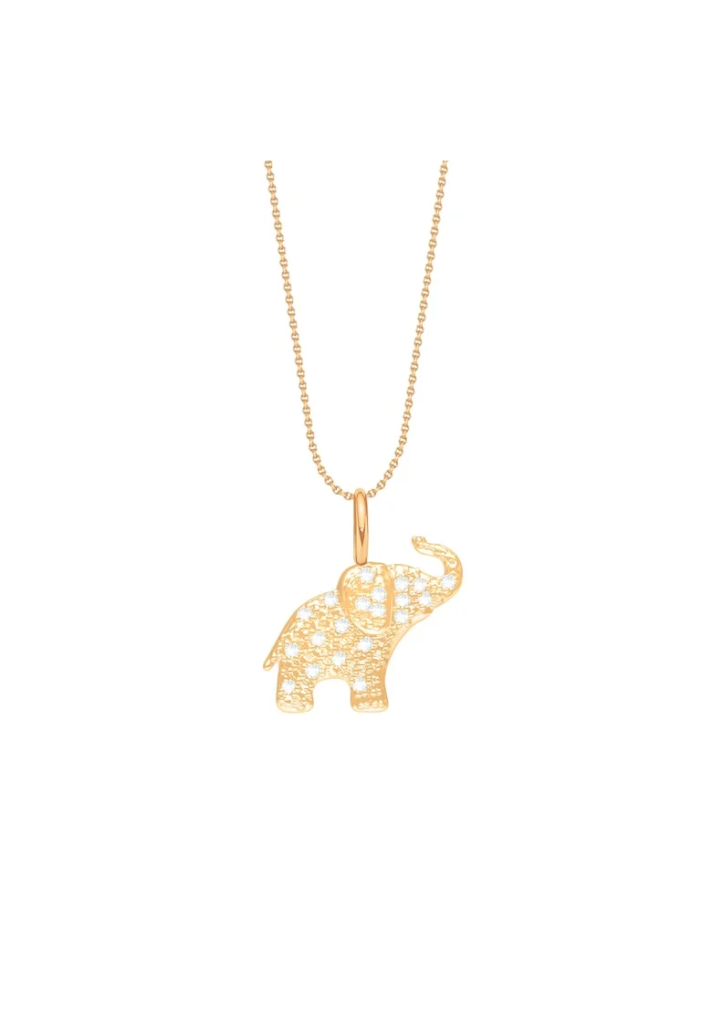 Colier placat cu aur 18K si pandantiv in forma de elefant decorat cu pietre zirconia