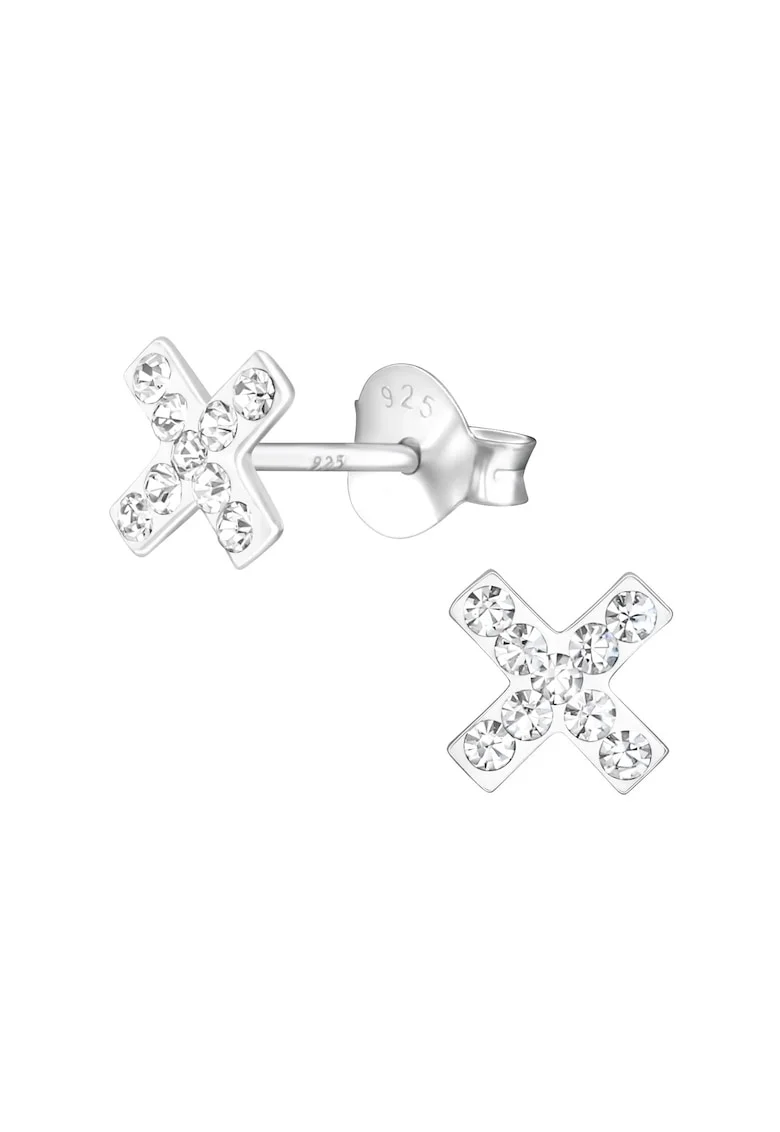 Cercei din Argint 925,  simbol X, cristale zirconia, 6x6mm
