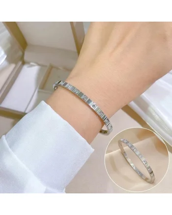 Bratara din otel inoxidabil, tip bangle, cu pietre din zirconiu, suflata cu aur 18k, C2, Argintiu