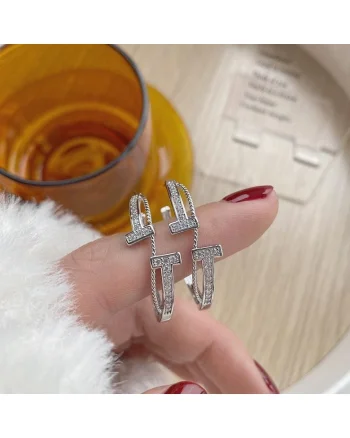 Cercei rotunzi, suflati cu aur 14k, cu pietre din zirconiu, C2,, Argintiu