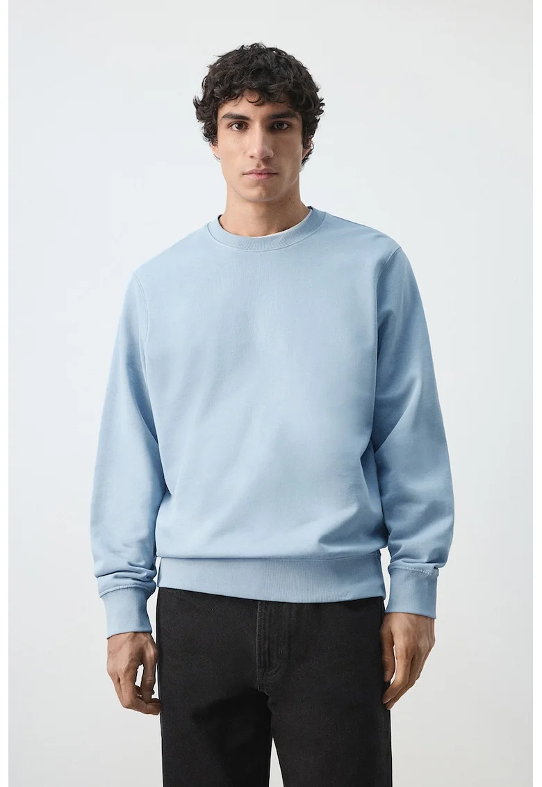 Bluza de trening din bumbac cu maneci cazute, Albastru pastel