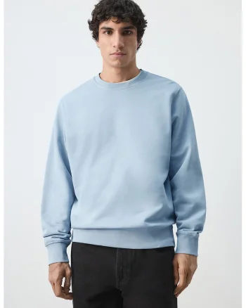 Bluza de trening din bumbac cu maneci cazute, Albastru pastel