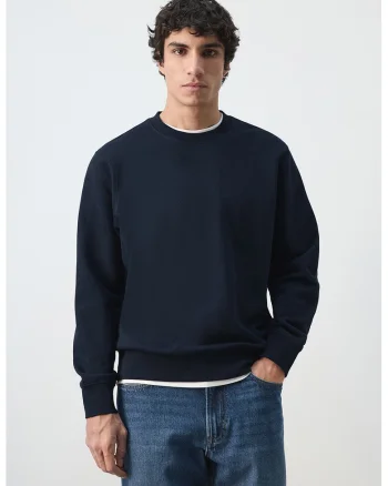 Bluza de trening din bumbac cu maneci cazute, Bleumarin
