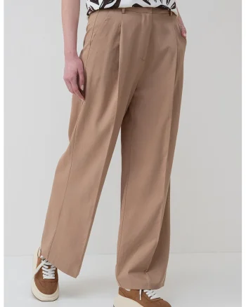 Pantaloni drepti cu talie inalta, Maro camel