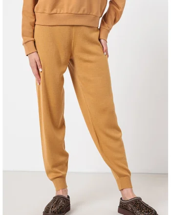 Pantaloni lejeri tricotati fin din amestec de lana, Maro deschis