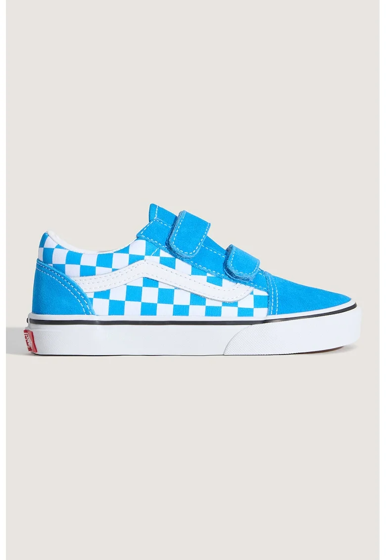 Tenisi cu garnituri din piele intoarsa si velcro Old Skool, Alb/Albastru