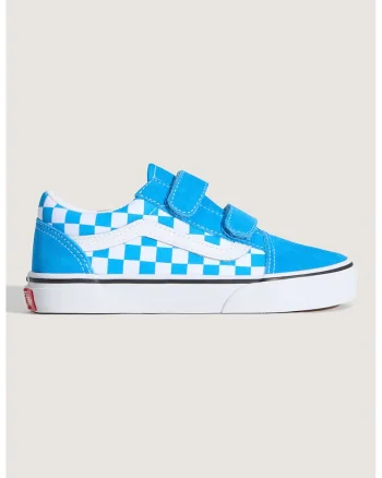 Tenisi cu garnituri din piele intoarsa si velcro Old Skool, Alb/Albastru