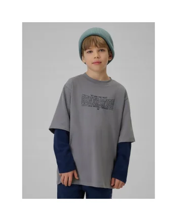 Bluza copii,  cu maneca lunga, imprimeu, gri, bumbac,
