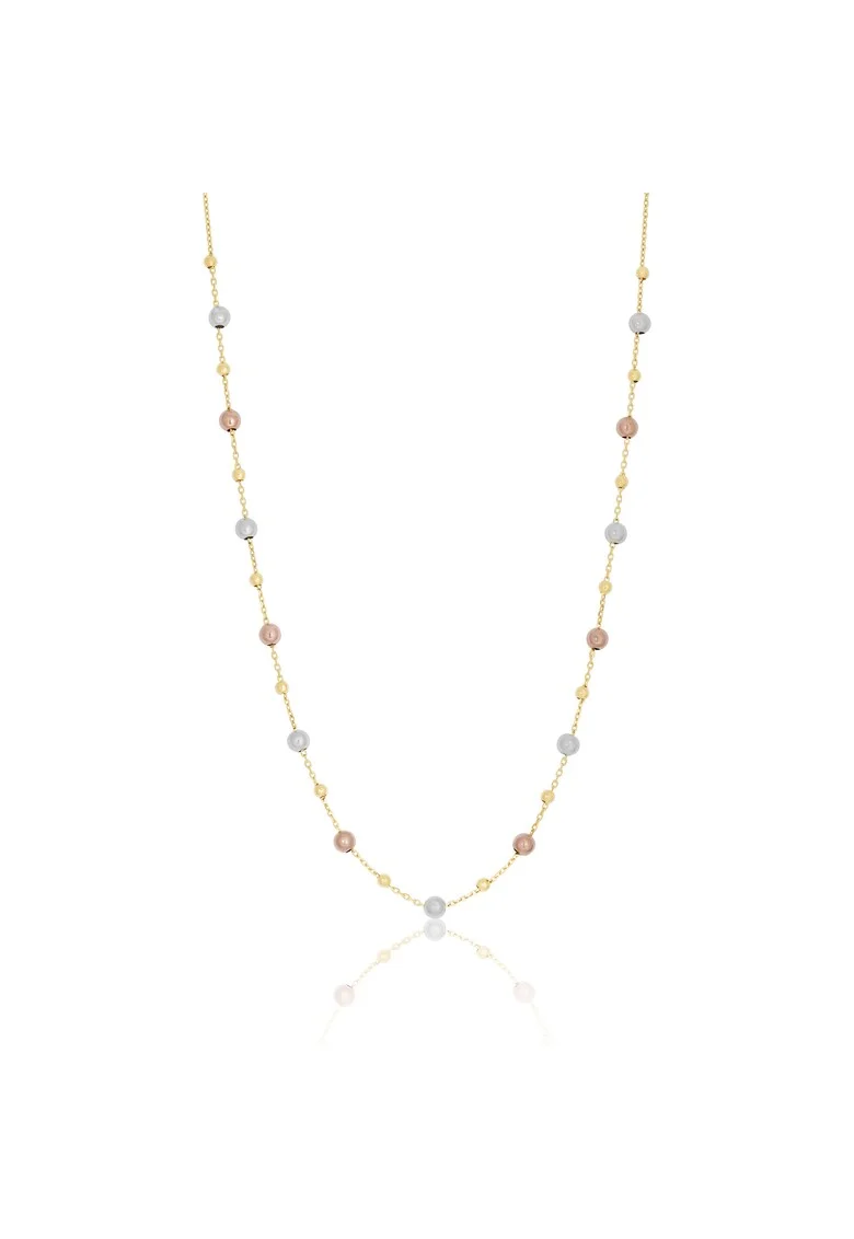 Colier din Aur Galben de 18 k cu Lant Diamantat si Bile Multicolore Albe, Roz, Galbene,  2.14g