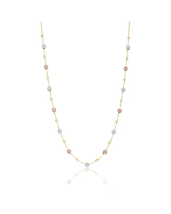 Colier din Aur Galben de 18 k cu Lant Diamantat si Bile Multicolore Albe, Roz, Galbene,  2.14g