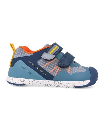 Pantofi sport din piele ecologica si material textil, Coral/Albastru prafuit/Galben sofran