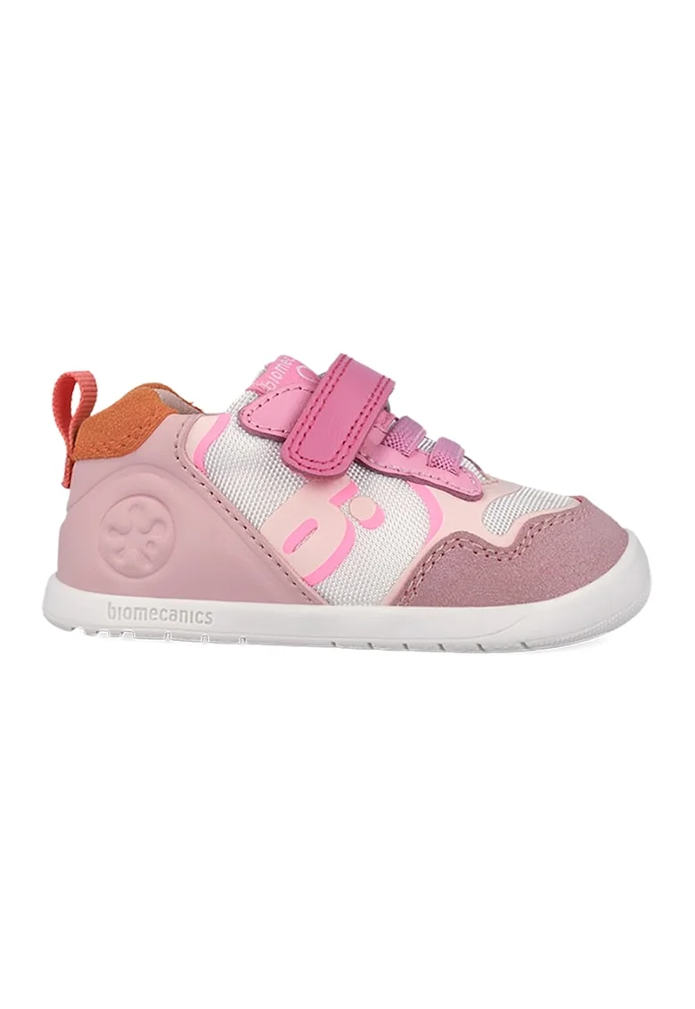Pantofi sport cu inchidere velcro si insertii din material textil, Roz pastel/Albastru deschis/Roz prafuit
