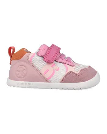 Pantofi sport cu inchidere velcro si insertii din material textil, Roz pastel/Albastru deschis/Roz prafuit