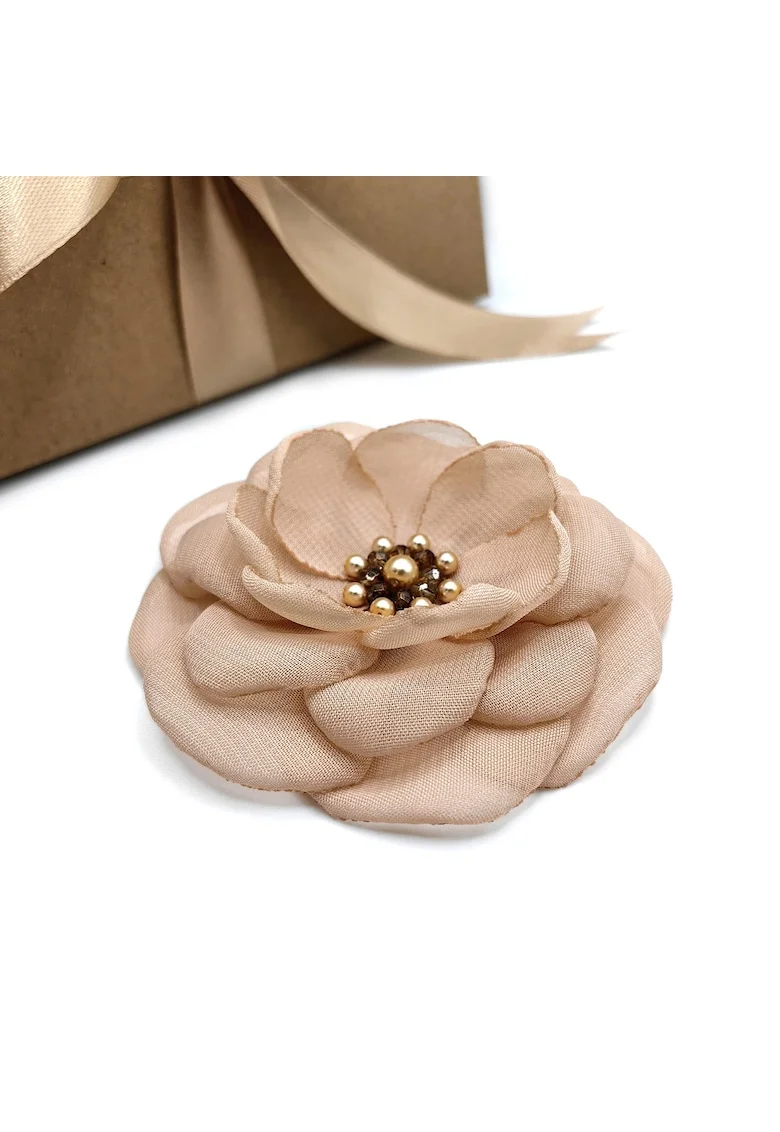 Brosa floare din voal eleganta, Zia Fashion, Lavinia, mac rosu, handmade, Bej