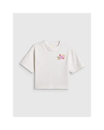 Tricou copii,  cropped, cu imprimeu, alb, bumbac