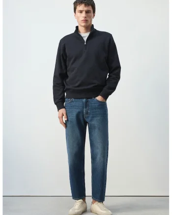 Bluza de trening din bumbac cu guler cu fermoar, Albastru ultramarin
