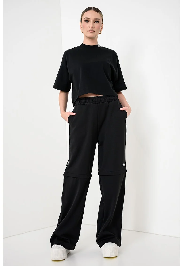 Pantaloni relaxed fit cu talie medie Nateam, Alb/Negru