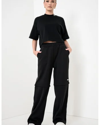 Pantaloni relaxed fit cu talie medie Nateam, Alb/Negru