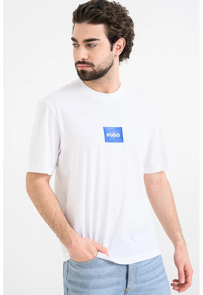 Tricou cu aplicatie logo, Albastru royal/Alb optic