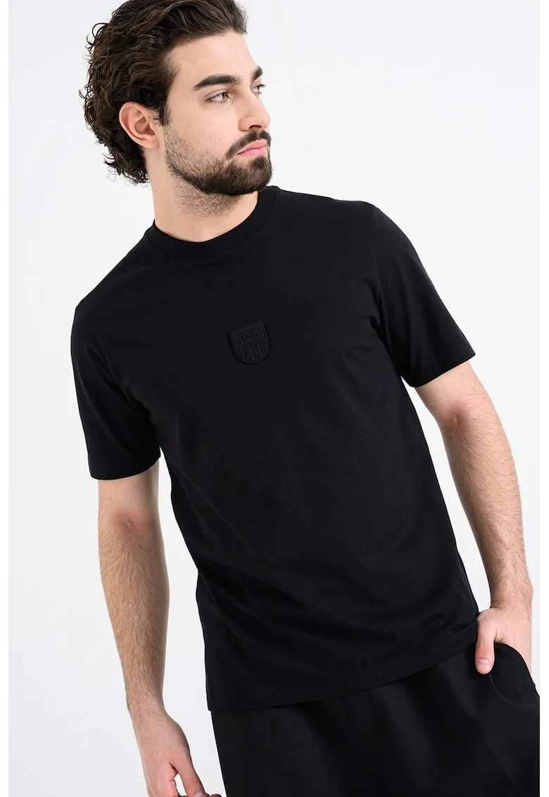 Tricou de bumbac cu decolteu la baza gatului Darvish, Negru