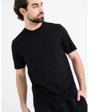 Tricou de bumbac cu decolteu la baza gatului Darvish, Negru