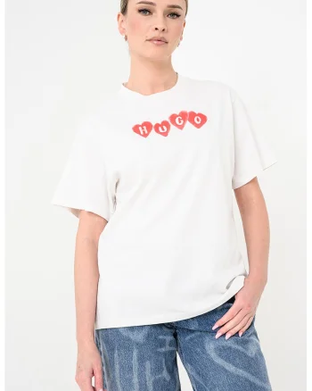 Tricou de bumbac cu logo, Rosu/Alb murdar