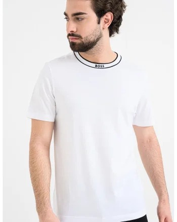 Tricou uni de bumbac cu decolteu la baza gatului, Negru/Alb optic