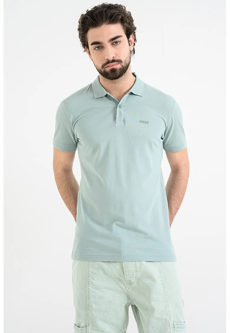 Tricou polo slim fit cu logo grafic, Verde menta