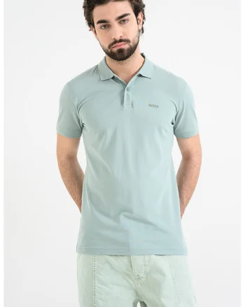 Tricou polo slim fit cu logo grafic, Verde menta